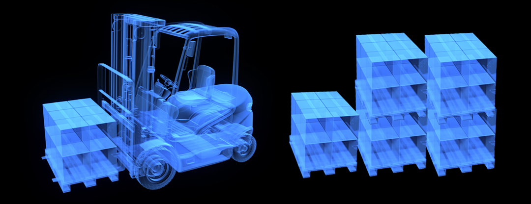 X-Ray Cargo Screening - forklift and boxes